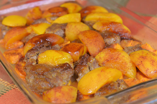 Peach Glazed Yams and Sausage